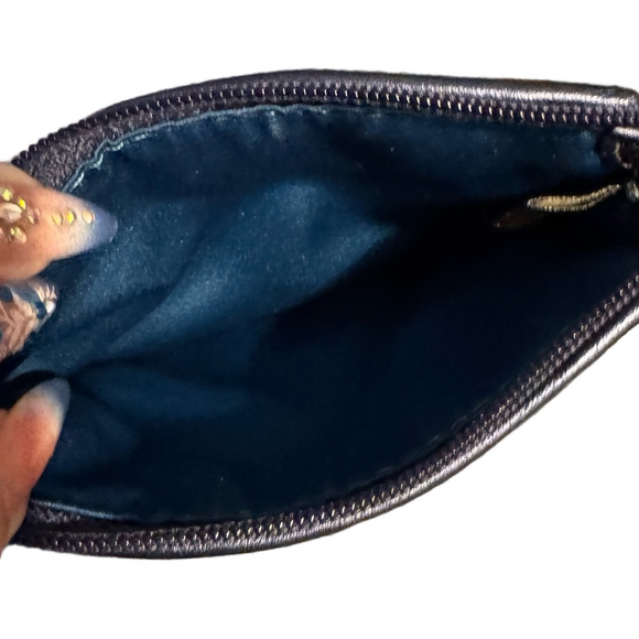 Coach Blue Sequin Wristlet Signature C Hardware EUC
